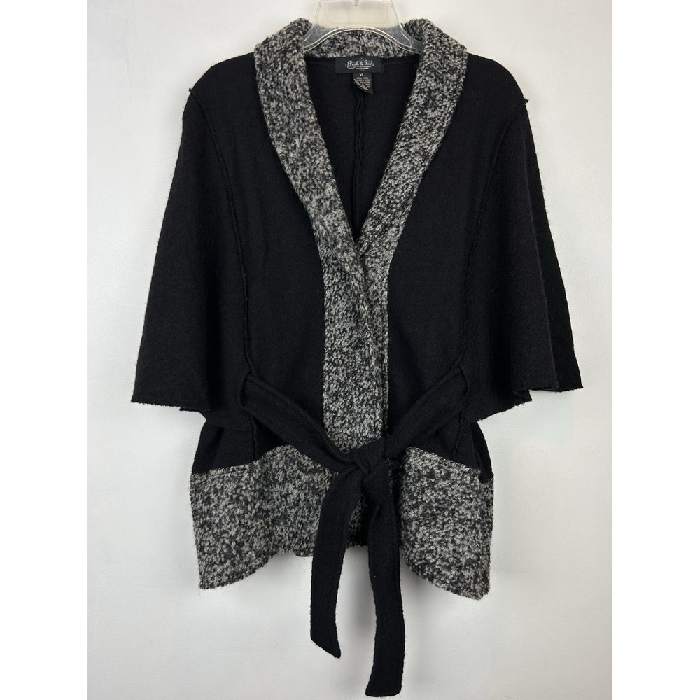 Wool Cardigan Sweater Womens XL Wrap Belted 3/4 Sleeve Knit Shawl Career Office